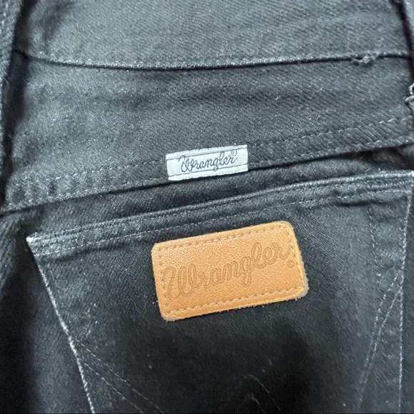 WRANGLER vintage 90s black denim wide leg high waist crop jeans pants - Picture 3 of 9